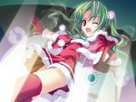  christmas fang game_cg gloves green_hair hoshizora_e_kakaru_hashi ryohka santa_costume thigh-highs thighhighs toudou_koyori wink 