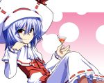  &gt;:) ascot blue_hair capelet curiosities_of_lotus_asia drink hat leon_7 martini no_wings red_eyes remilia_scarlet short_hair skirt smile solo touhou 
