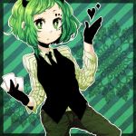  bad_id card formal gloves green_eyes green_hair gumi heart holding holding_card horns lowres necktie pochi_pochi poker_face_(vocaloid) short_hair solo suit vocaloid 