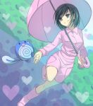  black_hair blue_eyes parasol parasol_lady_(pokemon) pokemon pokemon_(game) pokemon_black_and_white pokemon_bw poliwag saku_(pixiv) skirt smile umbrella 
