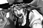  beard bow braid bust cho_marisa facial_hair genderswap hair_bow hat hat_bow kirisame_marisa long_hair manly monochrome ofuda real_xxiii solo touhou witch witch_hat 