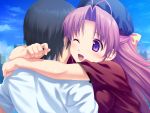  aoi_matsuri game_cg hug koutaro pink_hair purple_eyes tropical_kiss violet_eyes 