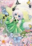  absurdres blue_eyes blush butterfly cherry_blossoms ghost hairband highres konpaku_youmu konpaku_youmu_(ghost) myon short_hair silver_hair solo sxbzero touhou traditional_media 