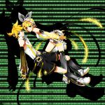  arm_warmers bad_id binary blonde_hair brother_and_sister detached_sleeves hair_ornament hair_ribbon hairclip headphones highres kagamine_len kagamine_len_(append) kagamine_rin kagamine_rin_(append) len_append number ribbon rin_append shiroro short_hair shorts siblings smile twins vocaloid vocaloid_append 