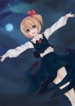  bad_id blonde_hair dissolve dutch_angle full_moon icywood long_sleeves moon night night_sky open_mouth outstretched_arms rumia short_hair side_ponytail sky solo spread_arms the_embodiment_of_scarlet_devil touhou yellow_eyes youkai 