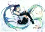  aqua_eyes aqua_hair boots detached_sleeves effier_kyo fetal_position hatsune_miku knee_boots leg_hug long_hair necktie skirt solo twintails very_long_hair vocaloid 