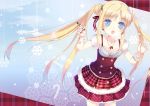  :o bad_id blonde_hair blue_eyes bracelet breasts breath buttons christmas cleavage ei_(pakirapakira) jewelry jin_young-in long_hair marker nail_polish original plaid polka_dot skirt snow snowflakes solo tartan twintails 