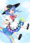  bobby_socks chibi clouds happy hat highres hinanawi_tenshi mary_janes peach rainbow riding sky touhou yuzuna99 