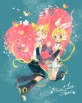  blonde_hair brother_and_sister detached_sleeves hair_ornament hair_ribbon hairclip headphones kagamine_len kagamine_len_(append) kagamine_rin kagamine_rin_(append) kinohe len_append ribbon rin_append short_hair shorts siblings smile twins vocaloid vocaloid_append 