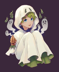  1boy akke commentary_request cropped_torso fire_emblem fire_emblem:_path_of_radiance fire_emblem_heroes ghost_costume green_hair looking_at_viewer male_focus official_alternate_costume rolf_(fire_emblem) rolf_(halloween)_(fire_emblem) short_hair simple_background solo two-sided_fabric 