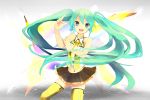  aqua_hair bad_id blue_eyes hatsune_miku highres long_hair mayoz navel necktie project_diva project_diva_2nd skirt smile solo thigh-highs thighhighs twintails very_long_hair vocaloid yellow_(vocaloid) zettai_ryouiki 