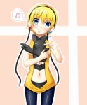  black_legwear black_pantyhose blonde_hair blue_eyes cable cord headphones kamitsure_(pokemon) lamp lamp_(2061666) musical_note navel note pantyhose pokemon pokemon_(game) pokemon_black_and_white pokemon_bw short_hair wire 