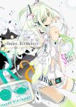  breasts cellphone detached_sleeves green_eyes green_hair happy_birthday hatsune_miku highres long_hair necktie phone solo thigh-highs thighhighs twintails umbrella under_boob underboob very_long_hair vocaloid wings yume_koreshiki 