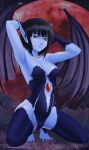  armpits arms_behind_head black_hair blue_skin blunt_bangs demon_girl demon_tail demon_wings female full_moon fur highres leotard lilim_(monster_farm) monster_farm moon mora_man pointy_ears red_eyes red_moon short_hair sky solo squatting star_(sky) starry_sky tail thigh-highs thighhighs wings 