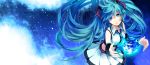  blue_eyes blue_hair earth giantess hatsune_miku long_hair necktie outer_space solo space twintails vocaloid yuzuki_karu 