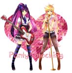  :p bad_id belt blonde_hair blush fishnet_pantyhose fishnets green_eyes guitar hair_ribbon instrument kuga_asumi long_hair microphone microphone_stand midriff multicolored_hair multiple_girls panty_&amp;_stocking_with_garterbelt panty_(character) panty_(psg) pantyhose ribbon stocking_(character) stocking_(psg) striped striped_legwear striped_thighhighs tattoo thigh-highs thighhighs tongue two-tone_hair 