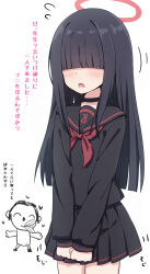  1boy 1girl ^_^ afterimage black_choker black_hair black_sailor_collar black_serafuku black_shirt black_skirt blue_archive blush choker closed_eyes closed_mouth commentary_request cowboy_shot doodle_sensei_(blue_archive) facing_viewer flying_sweatdrops halo heart highres justice_task_force_member_(blue_archive) long_hair long_sleeves neckerchief open_mouth own_hands_together pleated_skirt puffy_long_sleeves puffy_sleeves red_neckerchief sailor_collar school_uniform sensei_(blue_archive) serafuku shirt simple_background skirt sleeves_past_wrists solo_focus takasuma_hiro tongue tongue_out translation_request very_long_hair white_background 