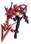  bent_over boots bracelet demon_girl demon_tail demon_wings disgaea elbow_gloves etna gloves jewelry pointy_ears polearm prinny red_eyes red_hair redhead roura short_hair simple_background solo spear tail thigh-highs thigh_boots thighhighs weapon wings 