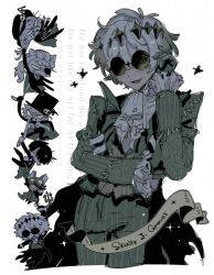  5boys anger_vein banner black_gloves character_name chibi chibi_inset clothes_grab cropped_legs crossed_arms diamond_hairband film_grain frilled_sleeves frills furrowed_brow gloves grabbing_another's_hair grim_(twisted_wonderland) hair_between_eyes hand_up hat jamil_viper leona_kingscholar lion_boy male_focus multiple_boys orange_eyes pants parted_lips round_eyewear sebek_zigvolt short_hair sketch skully_j._graves smile solo_focus sparkle stitches striped_clothes striped_pants striped_suit striped_vest suit sunglasses tail tail_grab top_hat twisted_wonderland ureyyyyy v-shaped_eyebrows vest waistcoat watermark white_background wingtip_collar yuu_(twisted_wonderland) 