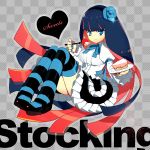  cake food fork mami panty_&amp;_stocking_with_garterbelt sitting solo stocking_(character) stocking_(psg) thighhighs 