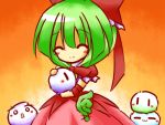  :3 ^_^ blush blush_stickers closed_eyes green_hair hair_ribbon kagiyama_hina kedama o_o ribbon solo tilde_(ice_cube) touhou |_| 