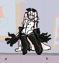  black_boots black_gloves boots cheese cheese_hair cheese_trail food gloves mad_scientist monster_girl mother_agony mozzarella_(mother_agony) one_eye_covered original pale_skin pizza_tower red_eyes sketch smug toon_(style) 