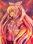  bad_id bow fujiwara_no_mokou hair_bow hair_ribbon long_hair natsumatsu red_eyes ribbon solo touhou very_long_hair white_hair 