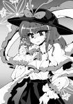  capelet eyelashes flower frills grayscale greyscale hassy hat hat_ribbon highres monochrome nagae_iku ribbon scarf solo touhou 