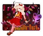  ascot bad_id blonde_hair character_name checkered checkered_background english engrish flandre_scarlet hat heart laevatein mary_janes ranguage red_eyes sausu shoes solo south_(monookibako) the_embodiment_of_scarlet_devil touhou vampire wings 