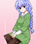 black_eyes blue_hair braid casual chobits pantyhose sitting skirt solo tenpura_(artist) yuzuki 