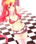  armpits bikini_top breasts checkered checkered_floor cleavage dutch_angle midriff mound_of_venus navel pink_legwear pink_thighhighs ponytail red_hair redhead scarf shooting_glasses short_shorts shorts solo sunglasses sunglasses_on_head tengen_toppa_gurren-lagann tengen_toppa_gurren_lagann thigh-highs thighhighs xayux yellow_eyes yoko_littner 