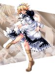  alternate_costume blonde_hair boots enmaided green_eyes highres maid mizuhashi_parsee ootsuki_wataru pointy_ears short_hair solo touhou zoom_layer 