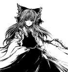  acryl bad_id bow detached_sleeves face hair_bow hakurei_reimu hands_in_pockets long_hair miko monochrome serious solo touhou 