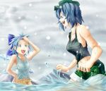  bad_id bloomers cirno kawashiro_nitori koji_(koji-a) multiple_girls navel shorts touhou wet wet_clothes wings 