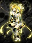  arm_warmers blonde_hair brother_and_sister detached_sleeves hair_ornament hair_ribbon hairclip headphones kagamine_len kagamine_len_(append) kagamine_rin kagamine_rin_(append) ribbon short_hair shorts siblings smile twins vocaloid vocaloid_append yamano_uzura 