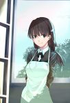  1girl amagami apron ayatsuji_tsukasa black_eyes black_hair guratan highres long_hair school_uniform solo window 