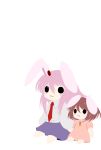 absurdres animal_ears brown_hair bunny_ears bunny_tail carrot chibi highres inaba_tewi jewelry long_hair necktie o_o pendant pink_hair reisen_udongein_inaba short_hair tail touhou transparent_background yume_shokunin 
