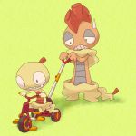  no_humans pokemon pokemon_(game) pokemon_black_and_white pokemon_bw scrafty scraggy simple_background sweatdrop tears tricycle zuruggu zuruzukin 