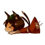  &gt;_&lt; animal_ears bloomers brown_hair cat_ears cat_tail chen chibi closed_eyes earrings eyes_closed fall hat jewelry lowres nekobu solo tail touhou tripping 