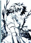  arm_cannon highres monochrome notebook open_mouth reiuji_utsuho solo takeuma takeuman touhou traditional_media weapon wings 