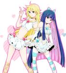  bad_anatomy bare_shoulders blonde_hair blue_eyes bracelet choker jewelry midriff multicolored_hair multiple_girls natsu_no navel panty_&amp;_stocking_with_garterbelt panty_(character) panty_(psg) skirt smile stocking_(character) stocking_(psg) striped striped_legwear striped_thighhighs thigh-highs thighhighs two-tone_hair 