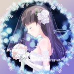  1girl amagami argon ayatsuji_tsukasa black_hair bouquet closed_eyes dress elbow_gloves flower gloves long_hair solo veil wedding_dress 
