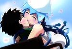  blue_hair blush closed_eyes eyes_closed heart ikamusume kaburaya_seiden kiss shinryaku!_ikamusume tentacle_hair 