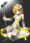  aqua_eyes arm_warmers bad_id blonde_hair hair_ornament hair_ribbon hairclip headphones high_heels highres kagamine_rin kagamine_rin_(append) leg_warmers masakichi_(heppouku) microphone microphone_stand navel ribbon rin_append shoes short_hair shorts sitting solo thigh-highs thighhighs vocaloid vocaloid_append 