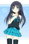  1girl blue_eyes blush hand_on_own_chest highres kantoku_(style) long_hair open_mouth original skirt sky_(freedom) solo strapless thigh-highs thighhighs zettai_ryouiki 