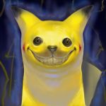  empty_eyes grin highres pikachu pokemon pokemon_(creature) realistic smile teeth teru_sakura 