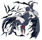  1girl chain chains claws crossed_legs digimon digimon_adventure female ladydevimon leather magnitude27 red_eyes sitting solo wings 
