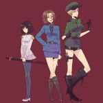  asuka329 axis_powers_hetalia bad_id black_hair blonde_hair boots brown_hair genderswap germany_(hetalia) hat japan_(hetalia) legs military military_uniform multiple_girls northern_italy_(hetalia) pantyhose ponytail short_hair simple_background sword uniform weapon whip 