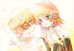  bad_id blonde_hair brother_and_sister detached_sleeves green_eyes hair_ornament hair_ribbon hairclip headphones kagamine_len kagamine_len_(append) kagamine_rin kagamine_rin_(append) ribbon short_hair siblings twins vocaloid vocaloid_append 