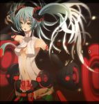  bad_id bridal_gauntlets floating_hair green_eyes hatsune_miku hatsune_miku_(append) long_hair miku_append navel necktie open_mouth twintails vocaloid vocaloid_append yuuba 